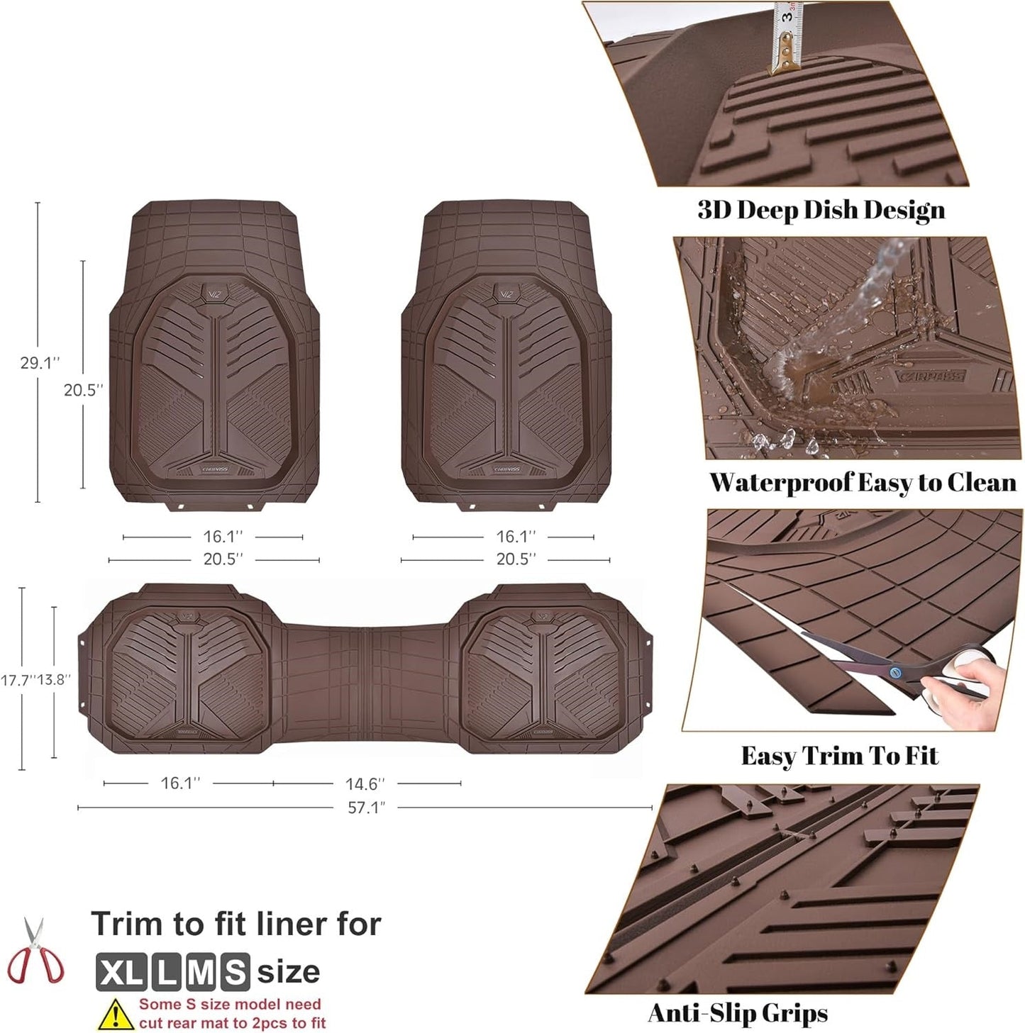 Universal Car Mat Set- Brown